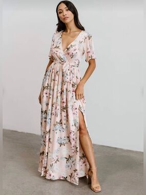 Baltic born Floral Wrap Maxi Dress in Blush Pink